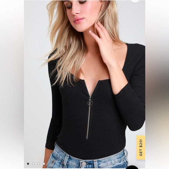 Lulu’s Talk to the Hand Black Ribbed Zip-Front Bodysuit - Picture 2 of 12